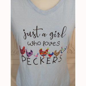 Just A Girl Who Loves Peckers Chickens Blue Short Sleeve T-Shirt Sz S